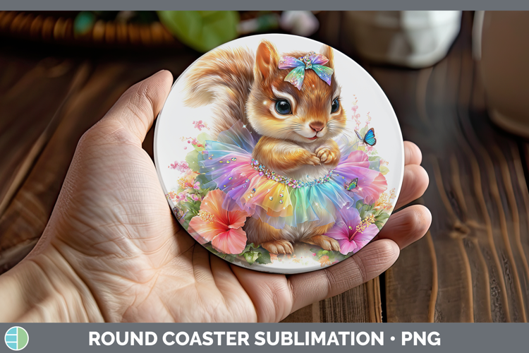 Woodland Rainbow Summer Squirrel Round Coaster Sublimation C