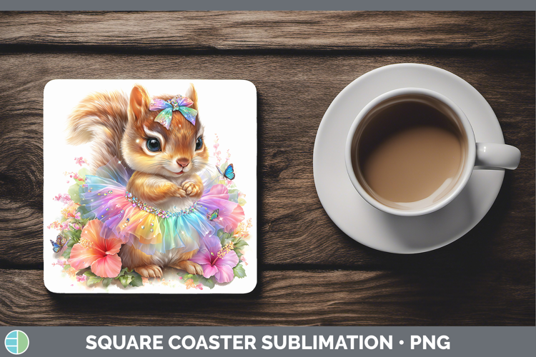 Woodland Rainbow Summer Squirrel Square Coaster Sublimation