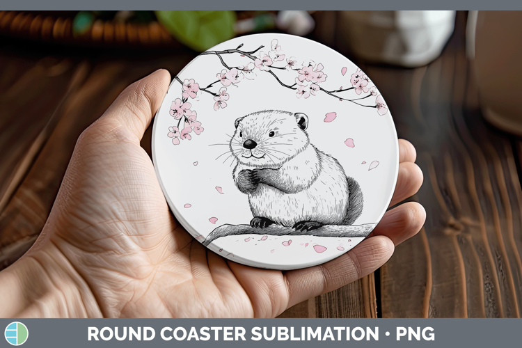 Woodland Sakura Beaver Round Coaster Sublimation Coaster Des