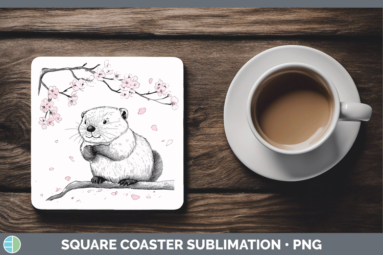 Woodland Sakura Beaver Square Coaster Sublimation Coaster De