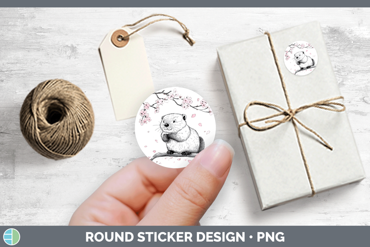 Woodland Sakura Beaver Stickers | Round Labels Designs