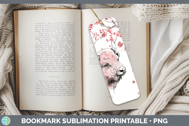 Woodland Sakura Bison Bookmark Sublimation Printable Designs