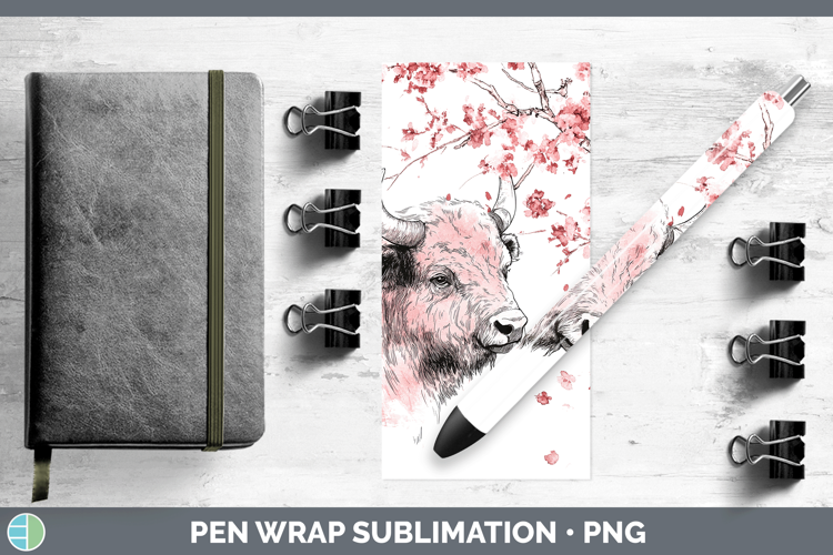 Woodland Sakura Bison Pen Wrap Sublimation Pen Designs