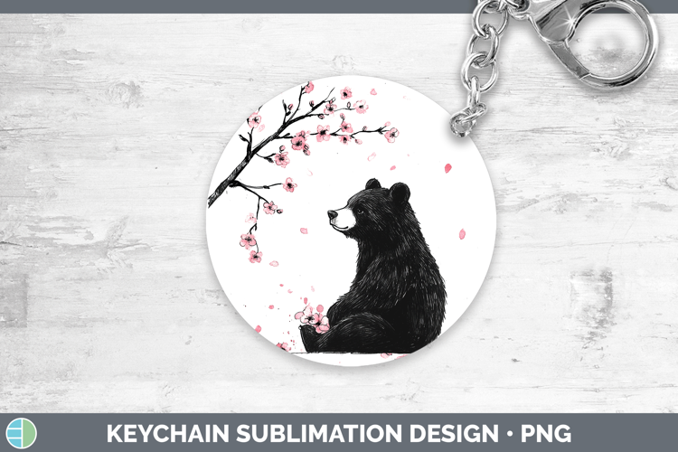 Woodland Sakura Black Bear Keychain Sublimation Keyring Desi