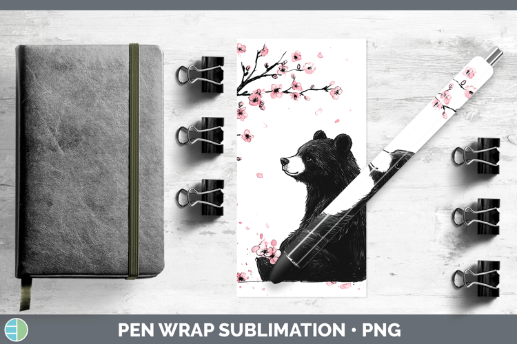 Woodland Sakura Black Bear Pen Wrap Sublimation Pen Designs