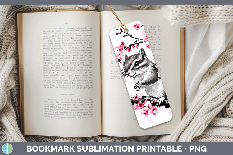 Woodland Sakura Chipmunk Bookmark Sublimation Printable Desi