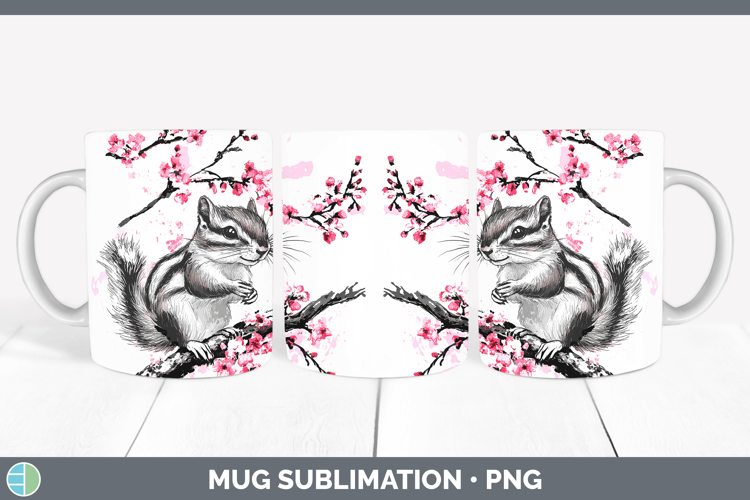 Woodland Sakura Chipmunk Mug Wrap Sublimation Coffee Cup Des