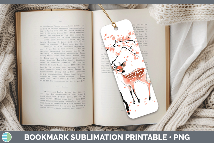 Woodland Sakura Deer Bookmark Sublimation Printable Designs