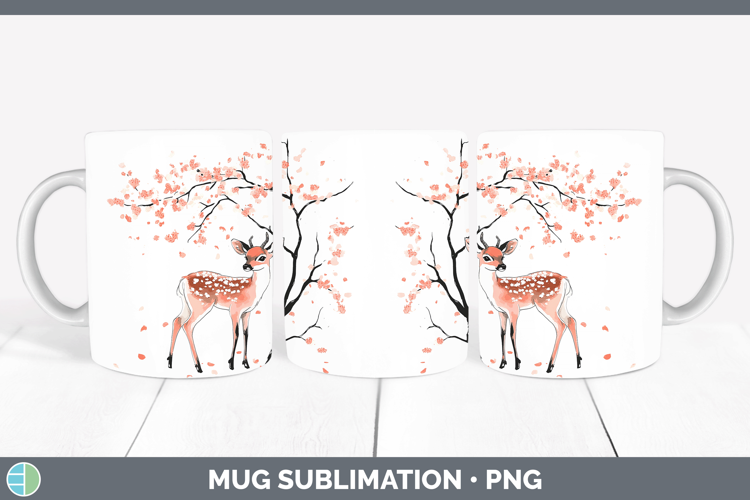 Woodland Sakura Deer Mug Wrap Sublimation Coffee Cup Designs