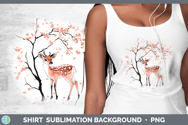 Woodland Sakura Deer Shirt Sublimation Sublimation Backgroun