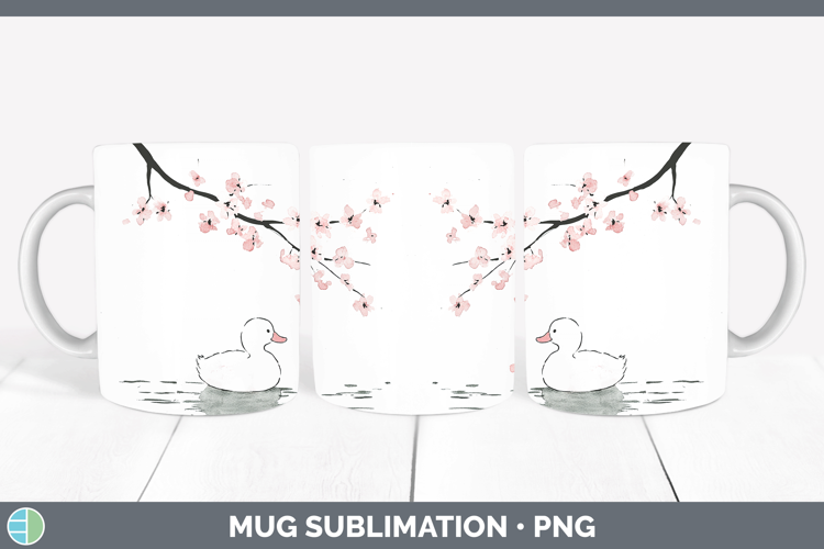 Woodland Sakura Duck Mug Wrap Sublimation Coffee Cup Designs