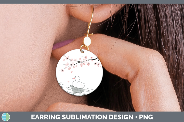Woodland Sakura Duck Round Earrings Sublimation Earrings Des