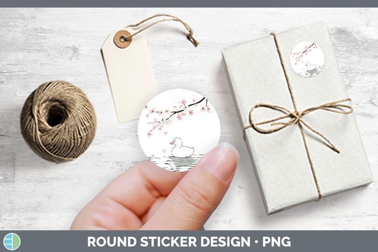 Woodland Sakura Duck Stickers | Round Labels Designs