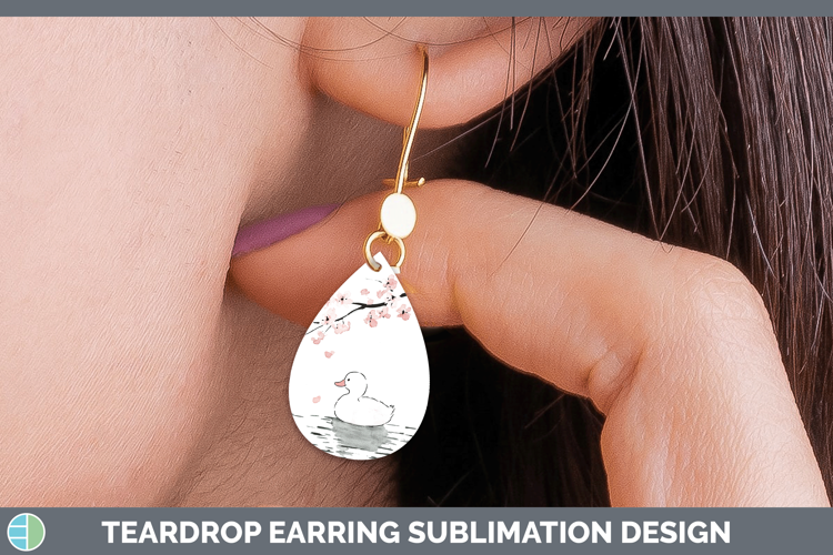 Woodland Sakura Duck Teardrop Earrings Sublimation Earrings