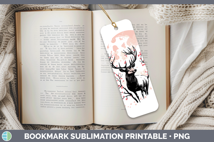 Woodland Sakura Elk Bookmark Sublimation Printable Designs