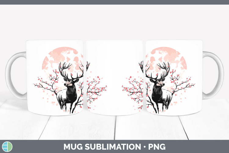 Woodland Sakura Elk Mug Wrap Sublimation Coffee Cup Designs