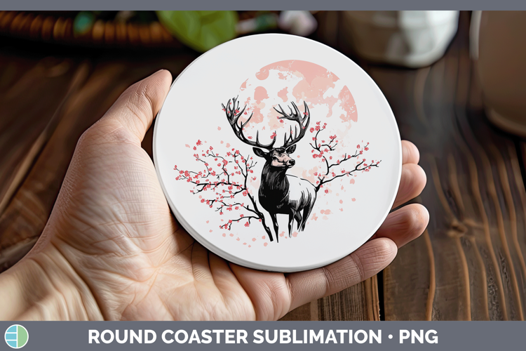 Woodland Sakura Elk Round Coaster Sublimation Coaster Design
