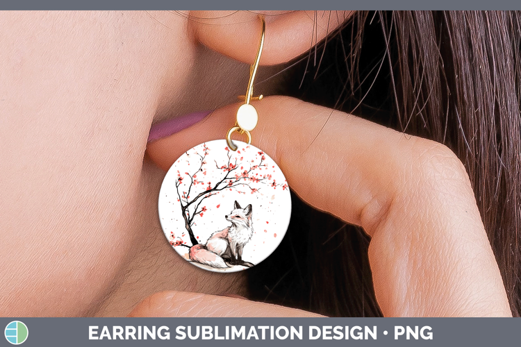 Woodland Sakura Fox Round Earrings Sublimation Earrings Desi