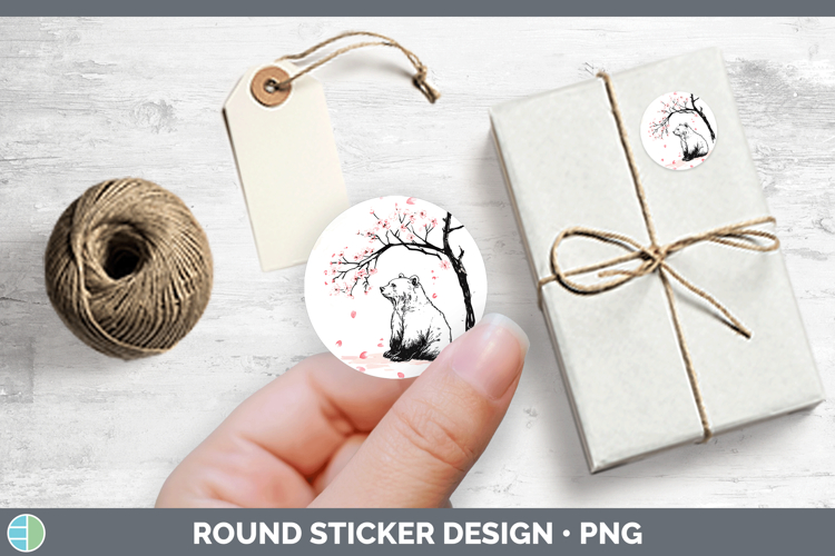Woodland Sakura Grizzly Bear Stickers | Round Labels Designs