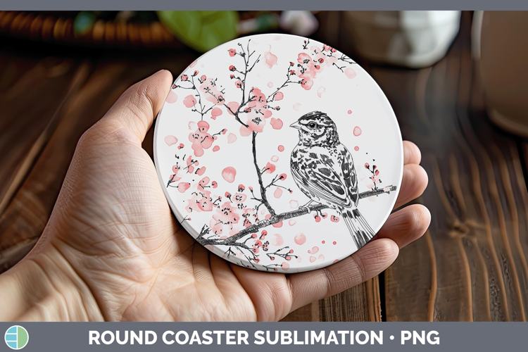 Woodland Sakura Grouse Round Coaster Sublimation Coaster Des