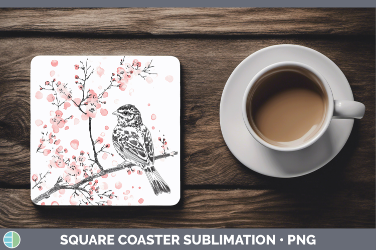 Woodland Sakura Grouse Square Coaster Sublimation Coaster De