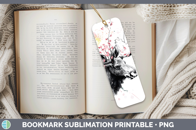 Woodland Sakura Moose Bookmark Sublimation Printable Designs