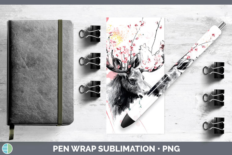 Woodland Sakura Moose Pen Wrap Sublimation Pen Designs