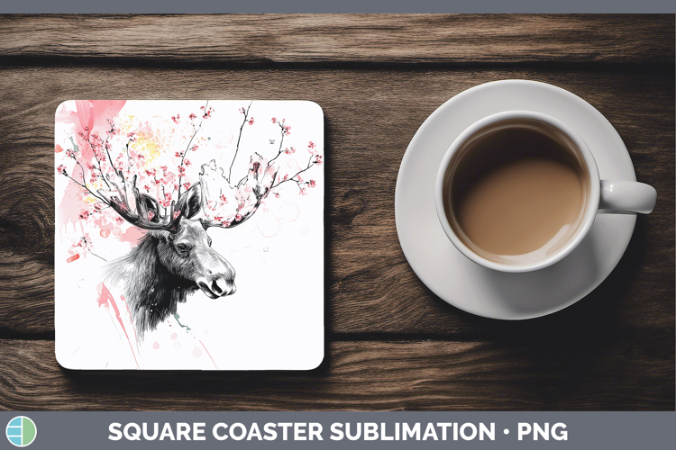 Woodland Sakura Moose Square Coaster Sublimation Coaster Des
