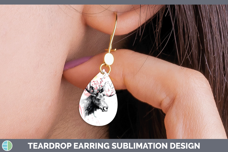Woodland Sakura Moose Teardrop Earrings Sublimation Earrings