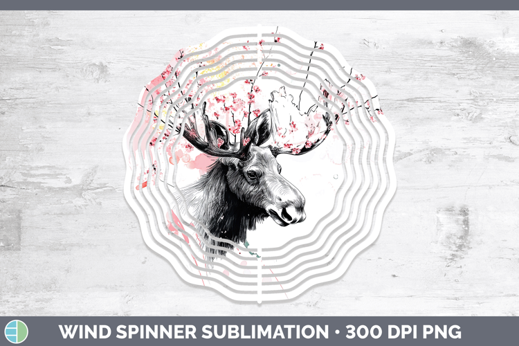 Woodland Sakura Moose Wind Spinner Sublimation Spinner Desig