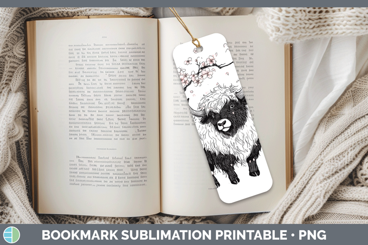 Woodland Sakura Musk Ox Bookmark Sublimation Printable Desig