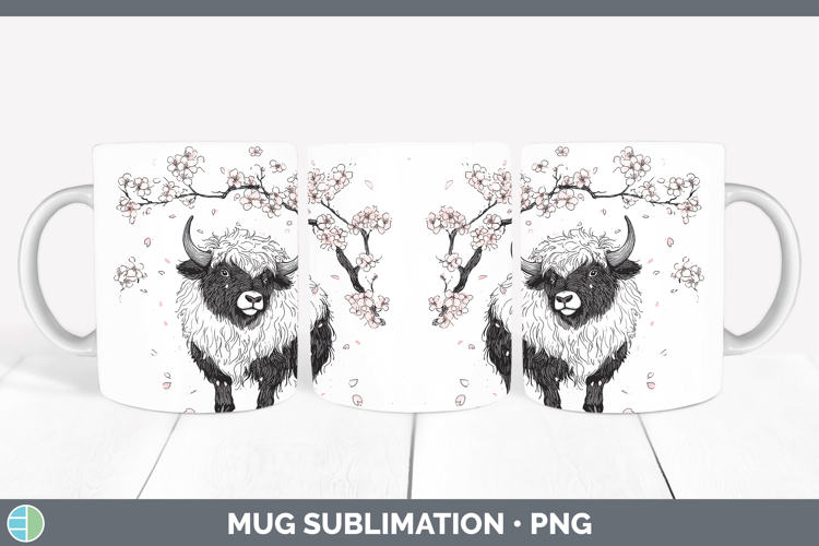 Woodland Sakura Musk Ox Mug Wrap Sublimation Coffee Cup Desi