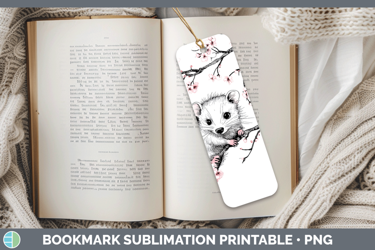 Woodland Sakura Opossum Bookmark Sublimation Printable Desig