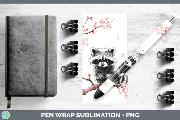 Woodland Sakura Raccoon Pen Wrap Sublimation Pen Designs