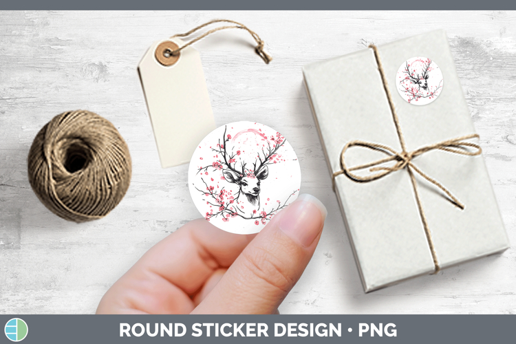 Woodland Sakura Reindeer Stickers | Round Labels Designs