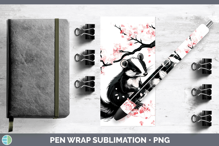 Woodland Sakura Skunk Pen Wrap Sublimation Pen Designs
