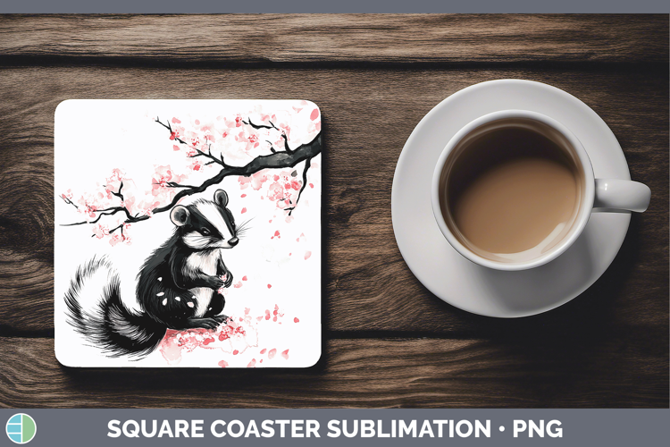 Woodland Sakura Skunk Square Coaster Sublimation Coaster Des