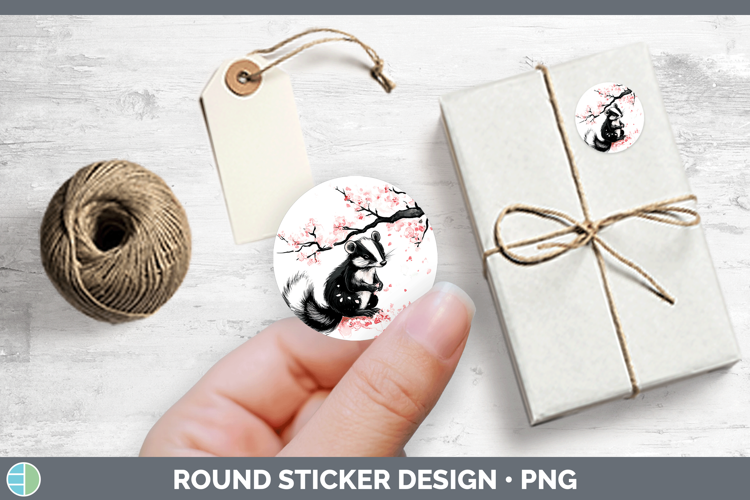 Woodland Sakura Skunk Stickers | Round Labels Designs