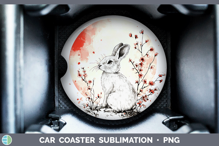 Woodland Sakura Snowshoe Hare Car Coaster Sublimation Desig