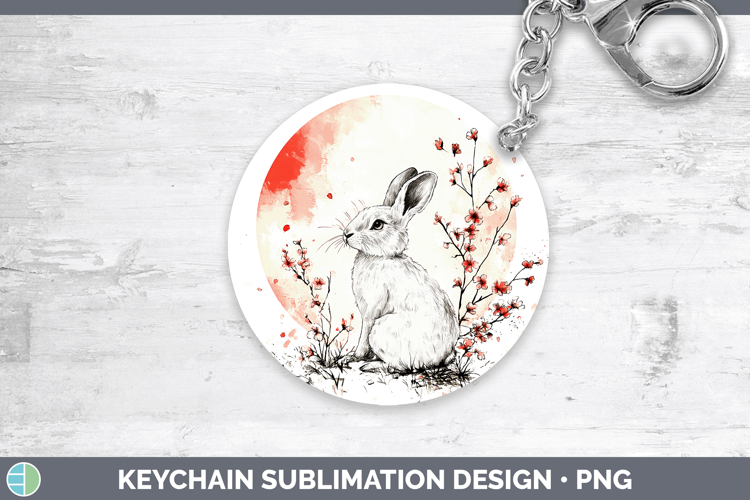Woodland Sakura Snowshoe Hare Keychain Sublimation Keyring D
