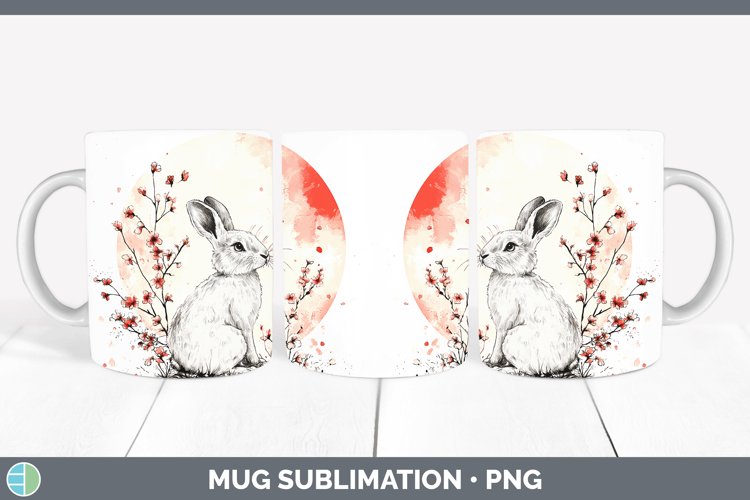 Woodland Sakura Snowshoe Hare Mug Wrap Sublimation Coffee Cu