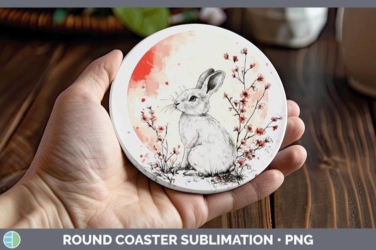 Woodland Sakura Snowshoe Hare Round Coaster Sublimation Coas