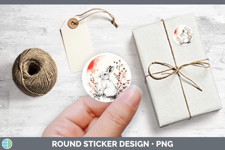 Woodland Sakura Snowshoe Hare Stickers | Round Labels Design