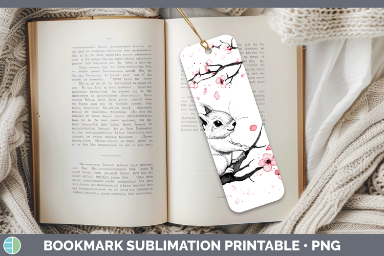 Woodland Sakura Squirrel Bookmark Sublimation Printable Desi