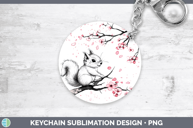 Woodland Sakura Squirrel Keychain Sublimation Keyring Design