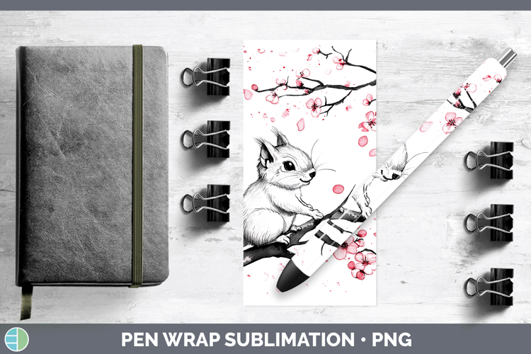 Woodland Sakura Squirrel Pen Wrap Sublimation Pen Designs
