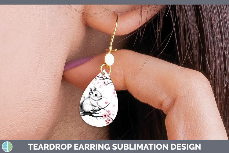 Woodland Sakura Squirrel Teardrop Earrings Sublimation Earri
