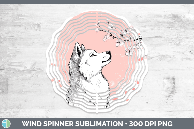 Woodland Sakura Wolf Wind Spinner Sublimation Spinner Design