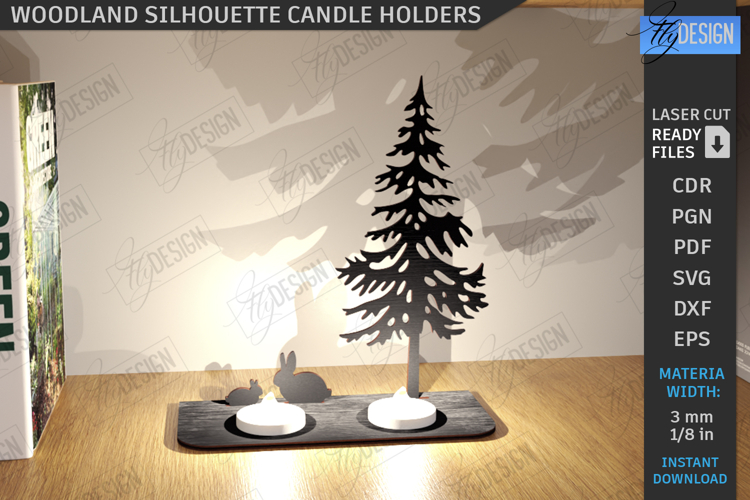 Woodland Silhouette Candle Holder Laser Cut|Candlestick SVG