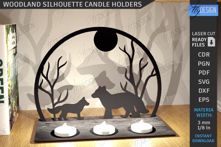 Woodland Silhouette Candle Holder Laser Cut|Candlestick SVG